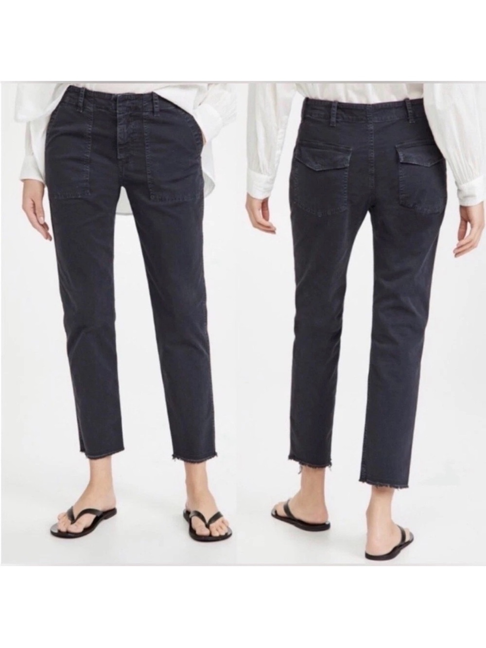 Nili Lotan Jenna Pant Slim Fit Raw Hem in Washed Black Women’s Size 4‎